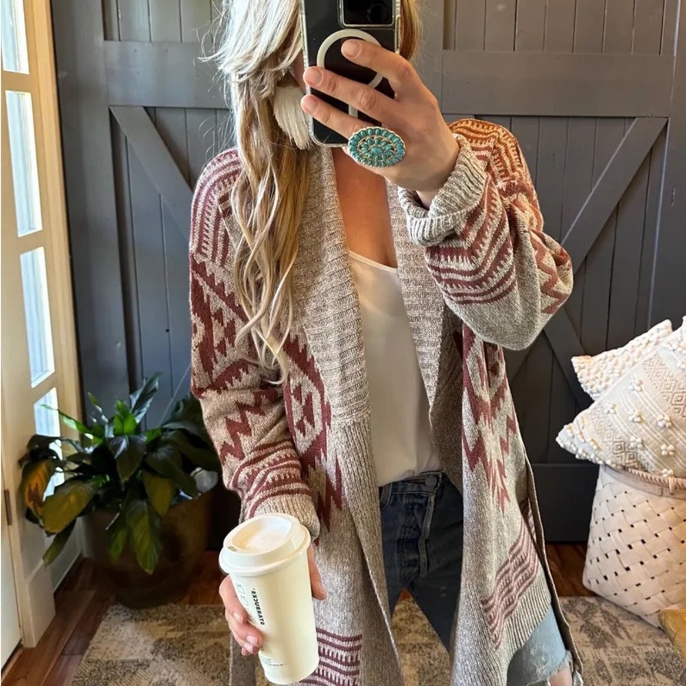 Double Zero Aztec/Tribal Open Cardigan/Sweater